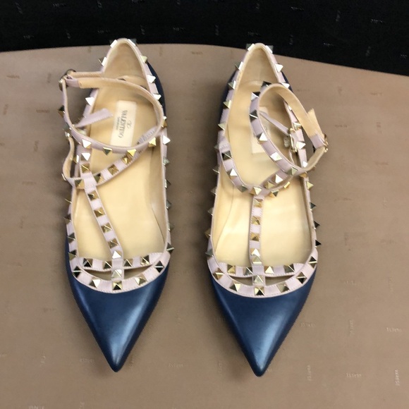 Valentino Garavani women’s rockstud caged navy flats with ankle strap size EU 41 - Picture 3 of 9